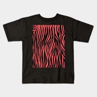 Zebra Stripes Print in z black and Coral Orange Kids T-Shirt